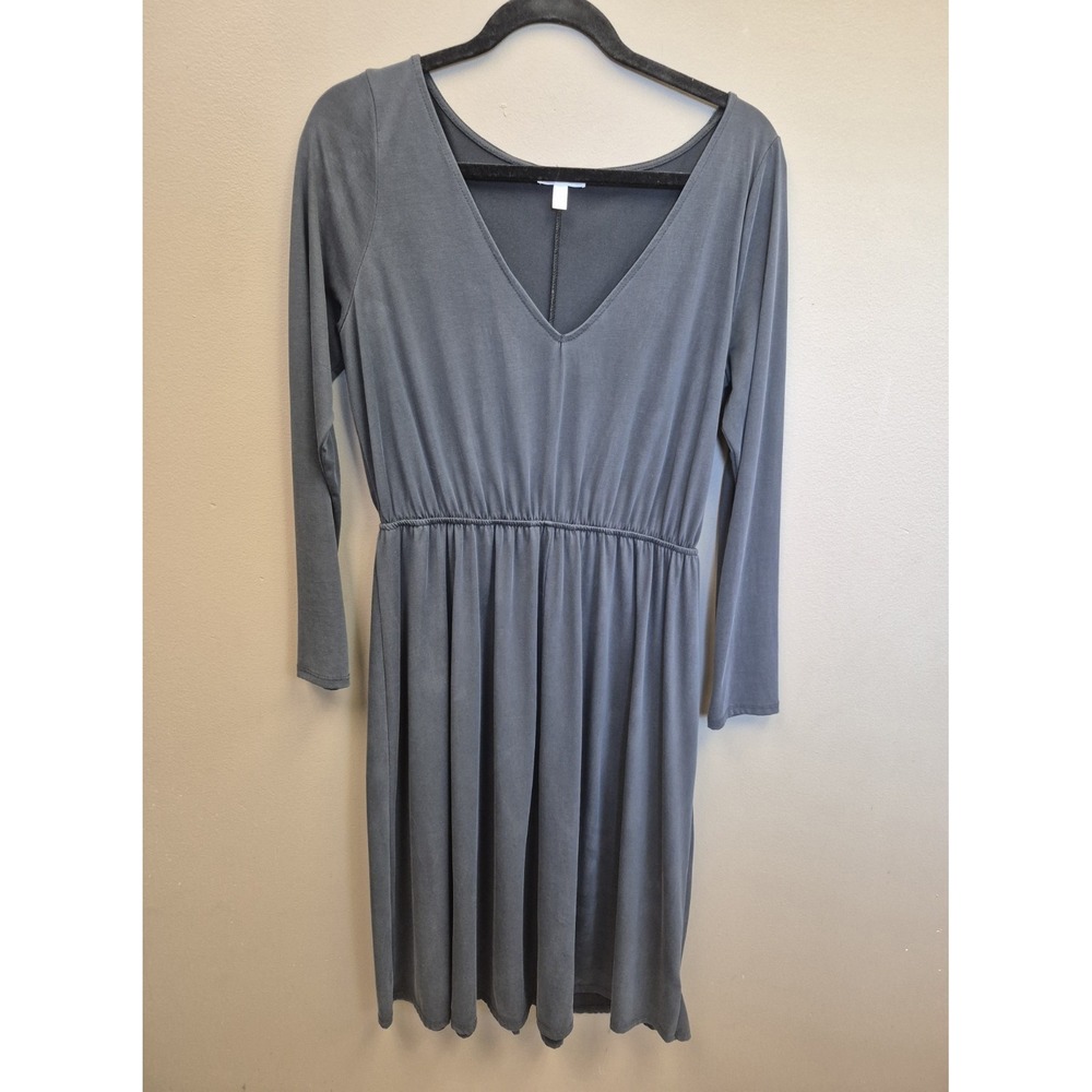 ABOUND Made in USA Charcoal Silky Sexy Deep V Neck Dress L
